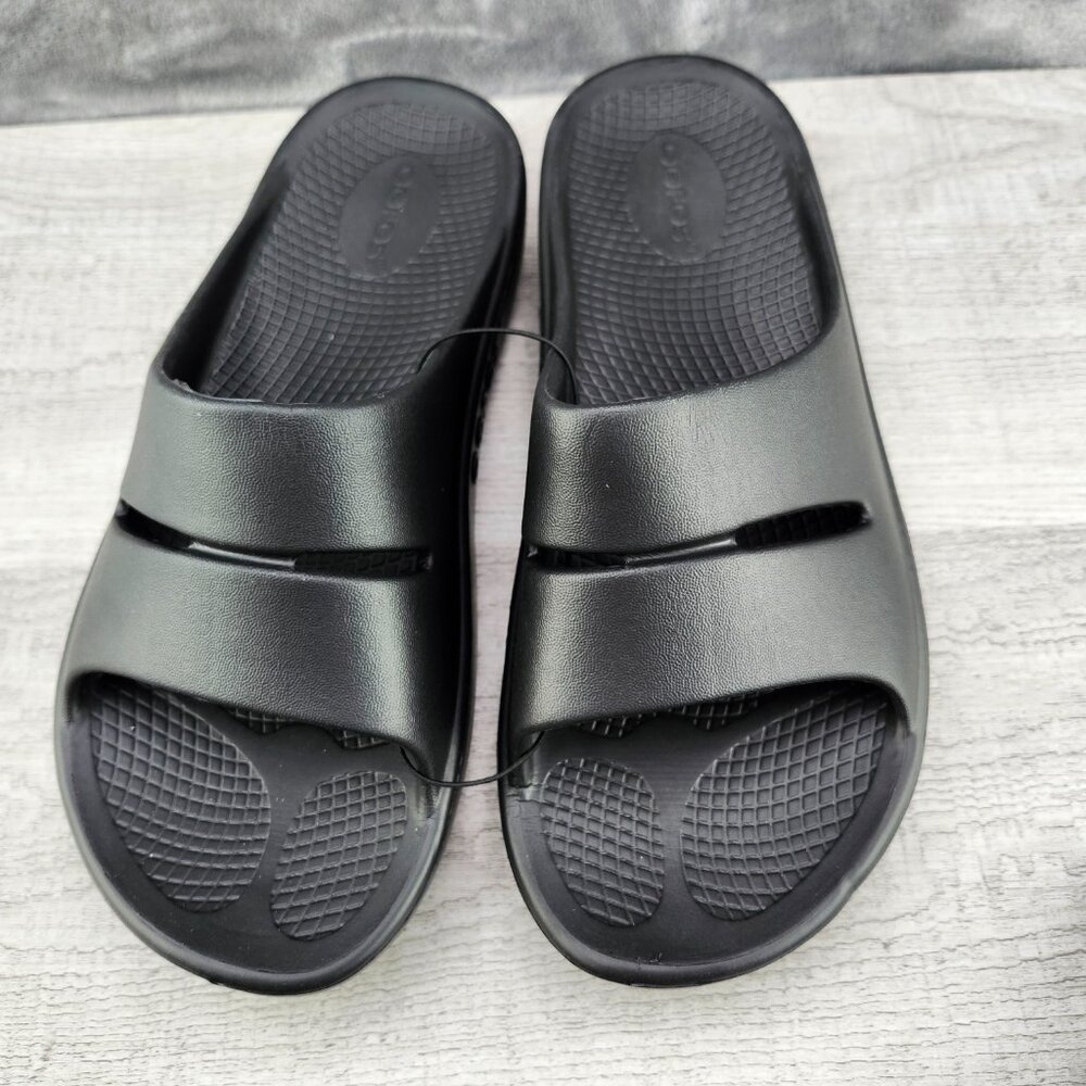 OOFOS OOAHH Slide Impact Absorption Recovery Sandals, Size W10/M8 Black New - Picture 5 of 14